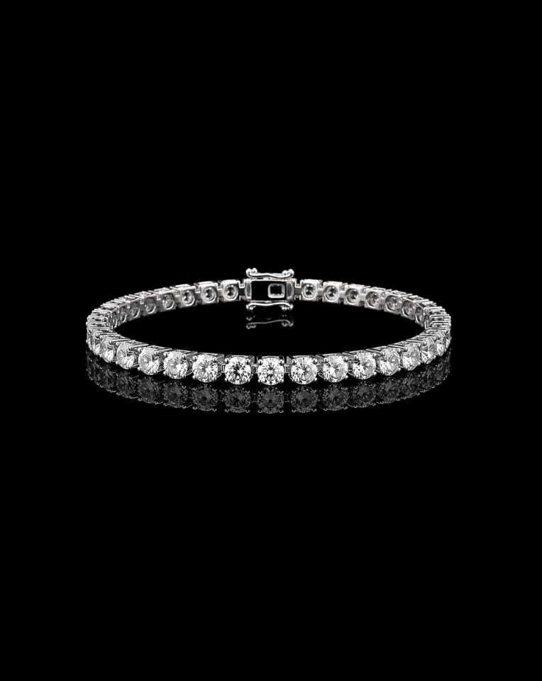 crystal 4mm tennis bracelet on a black background