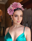 race day crowns and fascinators - dusty rose pink statement floral headband - Pia at Kezani by Fancy a Fascinator - front view