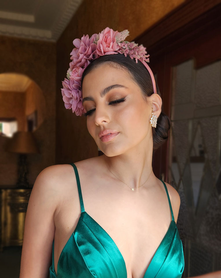 race day crowns and fascinators - dusty rose pink statement floral headband - Pia at Kezani by Fancy a Fascinator - side view