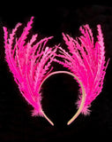 Race day crown and fascinators-  hot pink feather statement crown headband - Cardi at Kezani