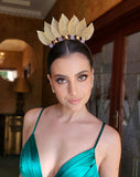 Race day Fascinator - crown - headband - gold leaf - Rio by Kezani