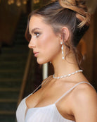 wedding and bridal earrings - baroque pearl and crystal long drop earrings - Nikola by Kezani - side view