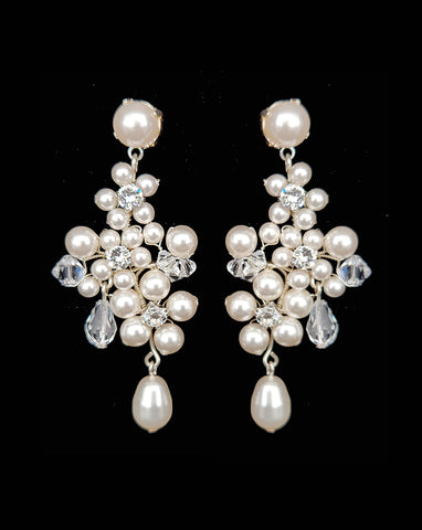 Wedding and Bridal earrings - pearl floral statement earrings - Elizabeth by Kezani