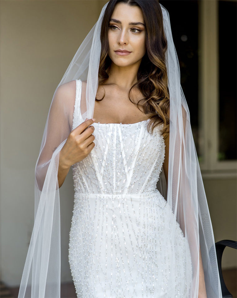 wedding and bridal veils - one tier soft raw edge - train length - Emma at kezani