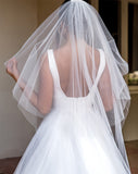 wedding and bridal veils - raw edge with  two tiers - fingertip - back view - Emma at Kezani