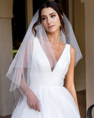 wedding and bridal veils - raw edge with  two tiers - fingertip - front view - Emma at Kezani