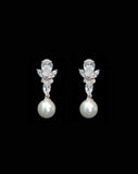 Bridal earrings - timeless crystal and round drop pearl - Kelly by Stephanie Browne