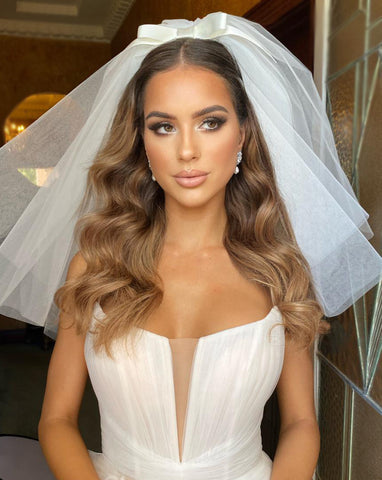two tier short veil with detachable bow - inspired by ariana grande wedding