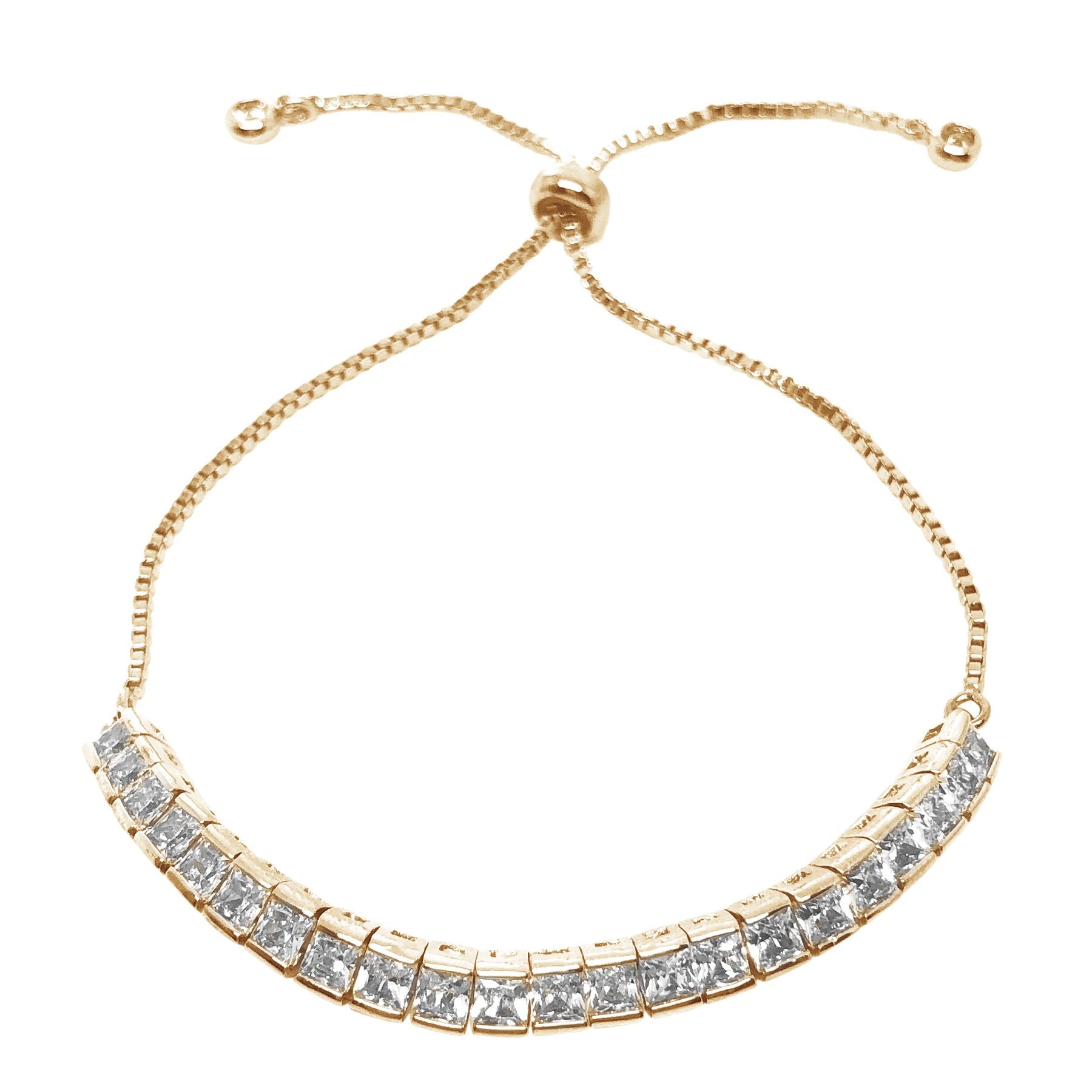 wedding and bridal bracelet - delicate square crystal detail - gold plate 2 - Teli by Johnny B at Kezani