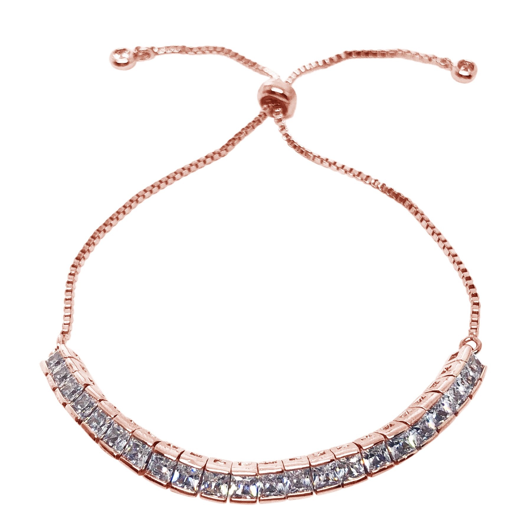 wedding and bridal bracelet - delicate square crystal detail - rose gold plate - Teli by Johnny B at Kezani