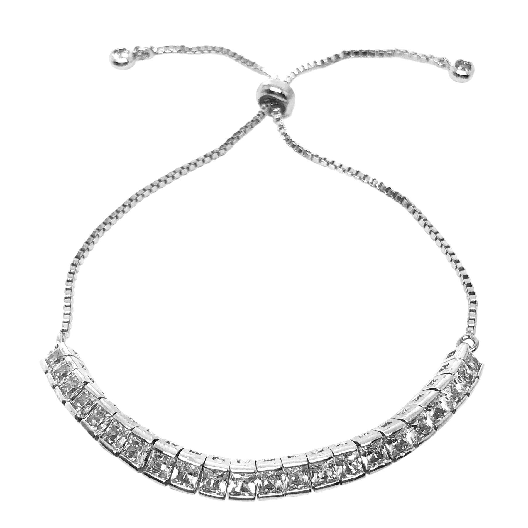 wedding and bridal bracelet - delicate square crystal detail - rhodium plate - Teli by Johnny B at Kezani