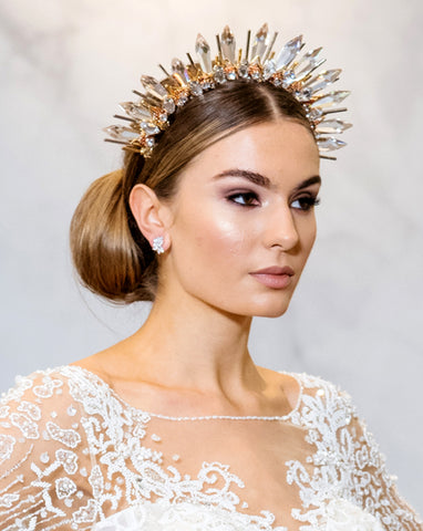bridal headpiece - Showstopper crystal spike crown with rose gold and gold - Courtney by Kezani