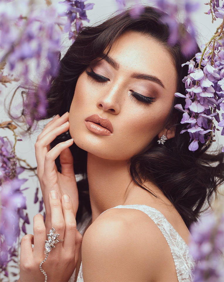 Bridal earrings TWILIGHT CRYSTAL STUDS BY STEPHANIE BROWNE ON MODEL