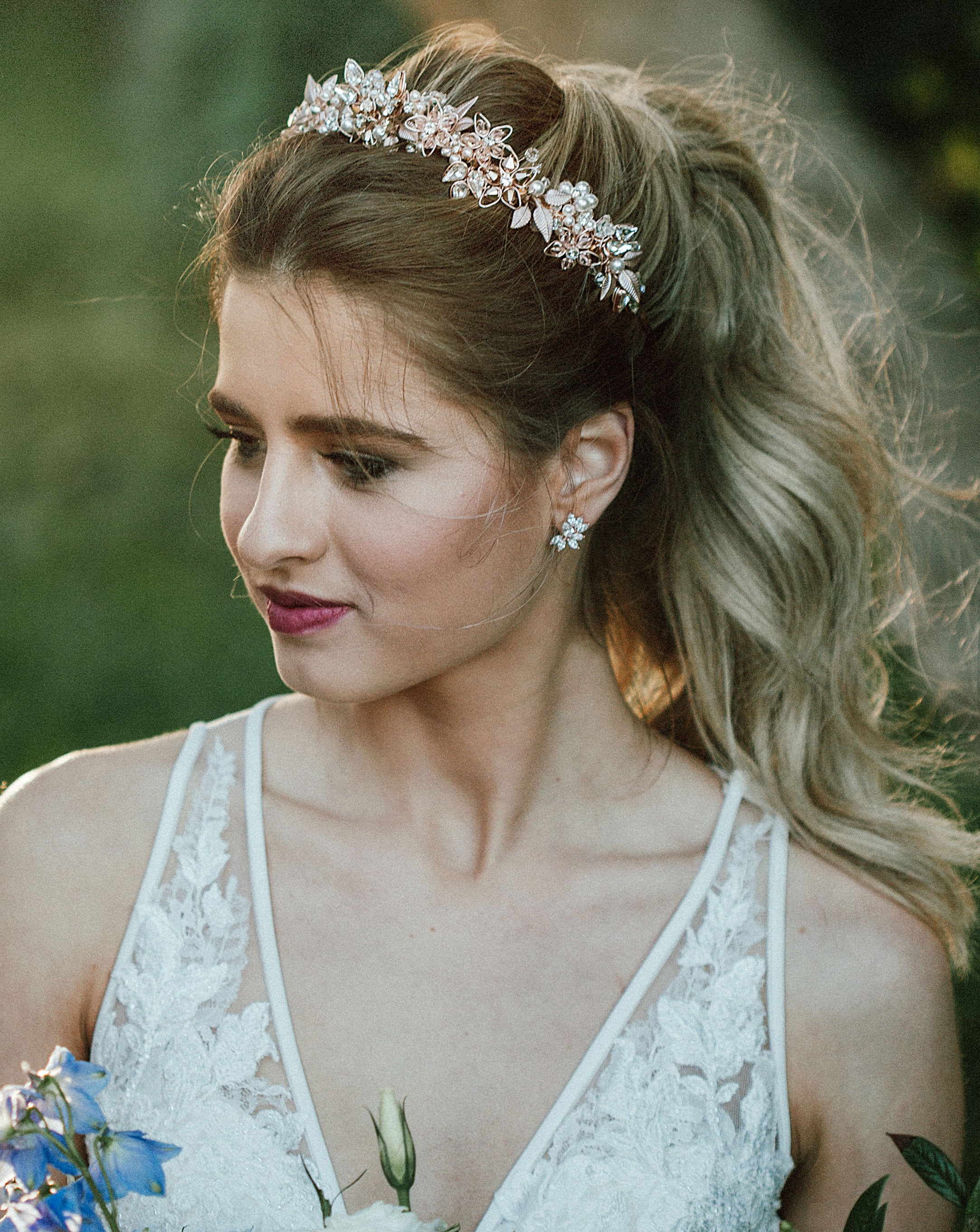 Bridal earrings- TWILIGHT CRYSTAL STUDS BY STEPHANIE BROWNE ON MODEL 2