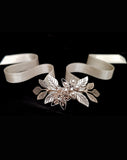 bridal bracelet - Jessica dainty floral ribbon cuff - by Kezani