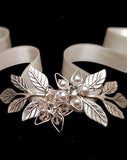 bridal bracelet - Jessica dainty floral ribbon cuff - close up - by Kezani
