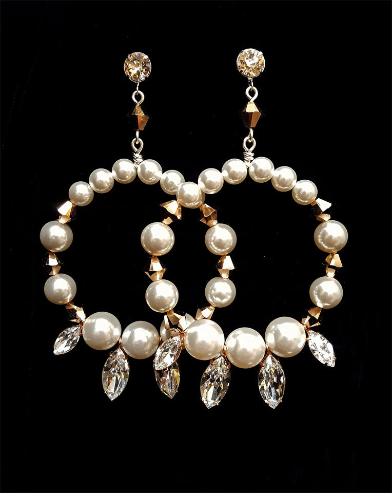 Bridal and wedding earrings - Boho pearl hoops with drops - Amaani small earring by Kezani - rose gold mix