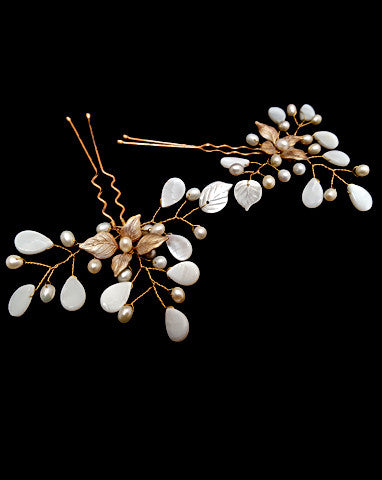 bridal hair pins - Haruko pearl branch pins - by Stephanie Browne