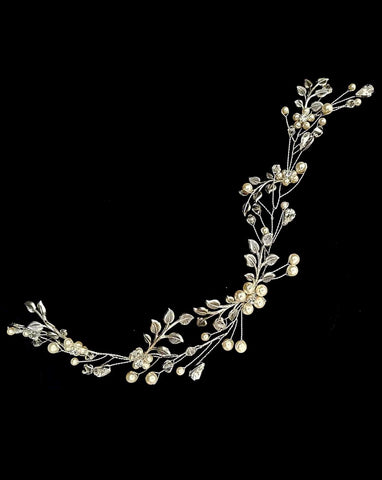 wedding hairvine for bride - pearl and vintage leaf - Laila - by Kezani Jewellery