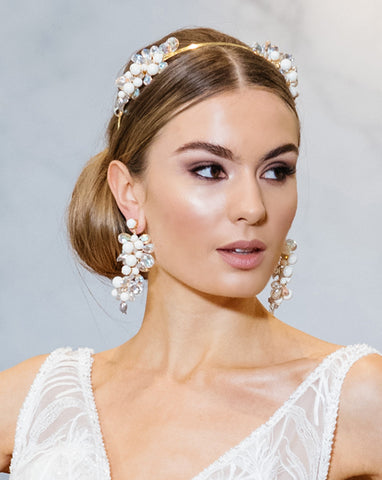 Bridal Headband - pearl shimmer headband - Kahlo by Kezani