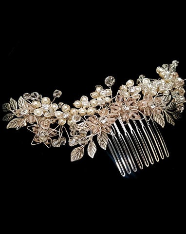 Bridal headpiece - floral and leaf back comb - Jessica by Kezani