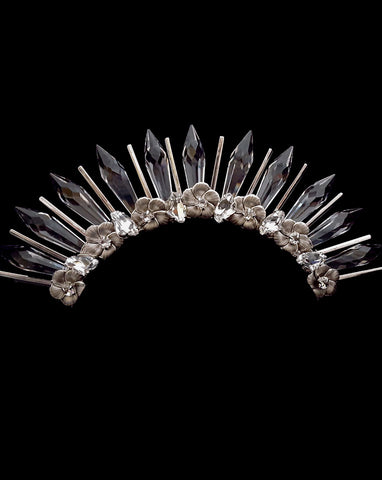 bridal headpiece - spike halo crown with flower detailing - The Met-acular by Kezani