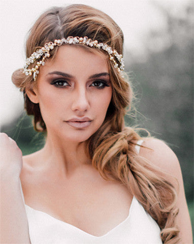 Bridal headpiece - delicate boho style crystal band and drapes - Karena by Kezani - Kezani Jewellery - 1