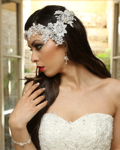 Bridal headpiece - lace and pearls halo - Mila by Kezani - Kezani Jewellery - 3