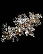 wedding headpiece - custom colour - silver with touch of champagne gold -pretty Bohemian side comb - Pippa by Kezani
