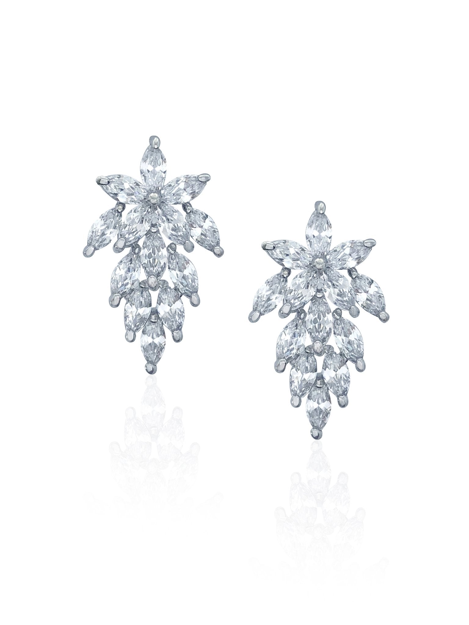 Bridal earring cluster flower studs in rhodium at Kezani