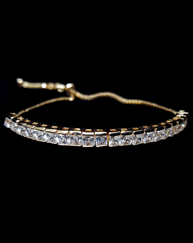 wedding and bridal bracelet - delicate square crystal detail - gold plate - Teli by Johnny B at Kezani