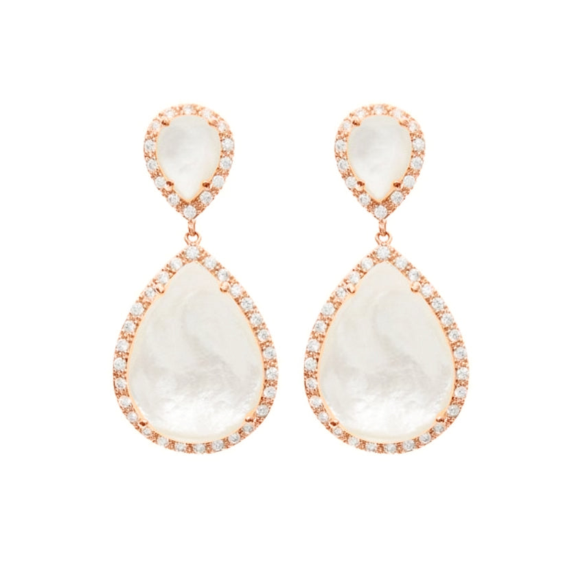 wedding and bridal earrings - Mother of pearl pear drop - Mae by Stephanie Browne at Kezani - rose gold
