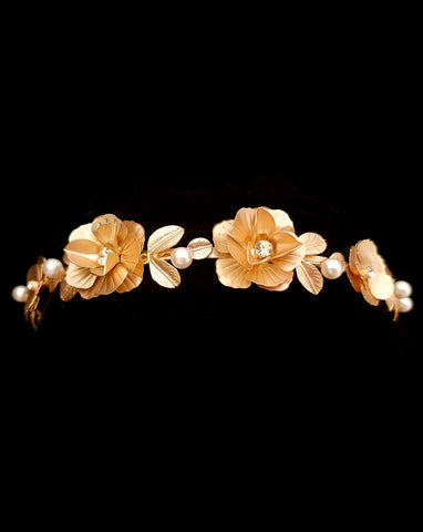 ON SALE - wedding and bridal headpiece - gold metal flower headband - Janie by Johnny B Collection at Kezani
