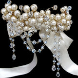 wedding armband - Fleur pearl flower with crystal drapes by Kezani - KEZANI JEWELLERY - designer bridal jewellery and wedding accessories - 2