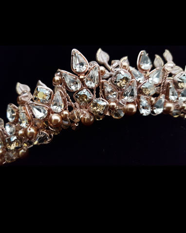 wedding crown - rose gold pearl, crystal and leaf - Xena by Kezani 2