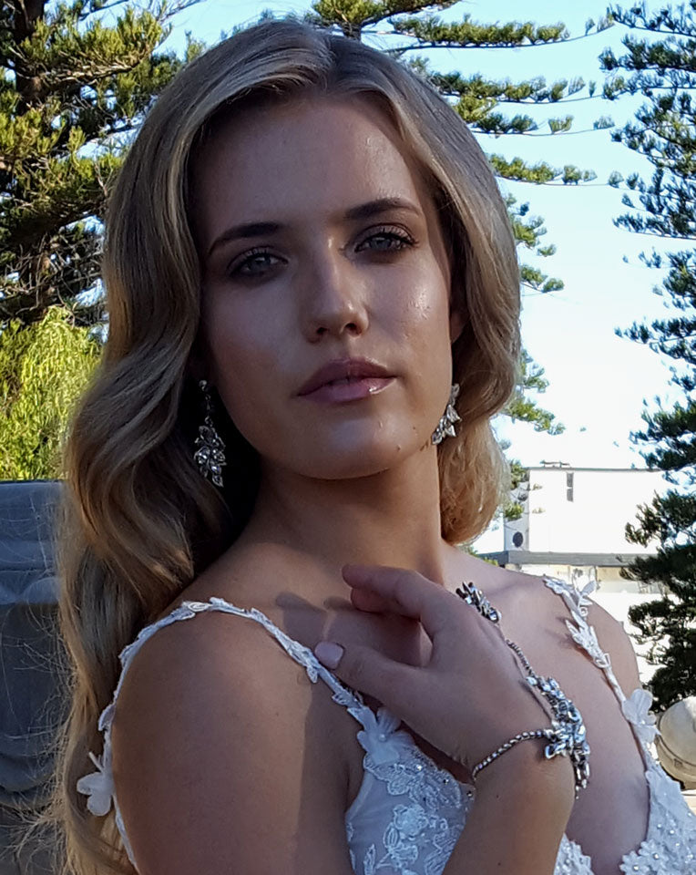 wedding earrings - Diva vintage leaf and crystal - by Kezani 1