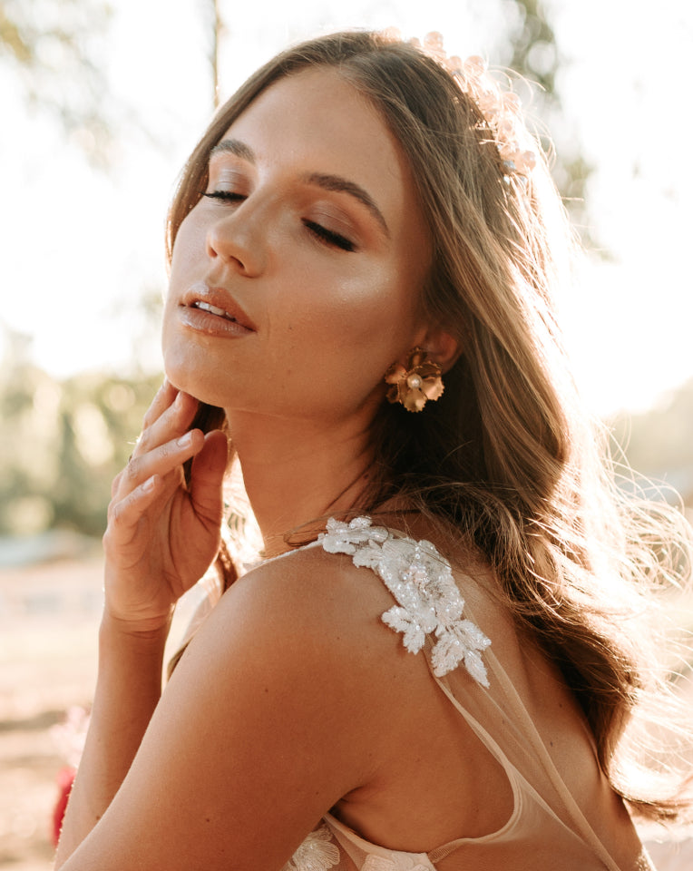 weeding earrings - 3d gold petal flower earrings - chloe by stephanie browne