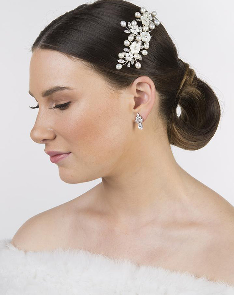 bridal earrings - small crystal earring with small pear drop - Queenie by Stephanie Browne - at Kezani 4