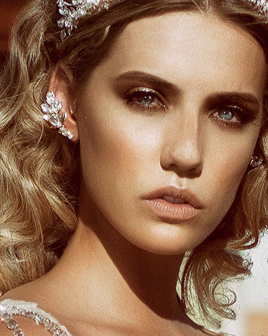 wedding earcuffs - vintage silver leaf and crystal - Diva by Kezani