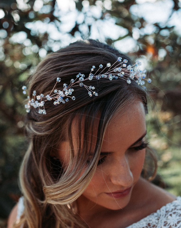 wedding headpiece - crystal hairvine for braid or crown - Wild Ivy by Kezani as a crown
