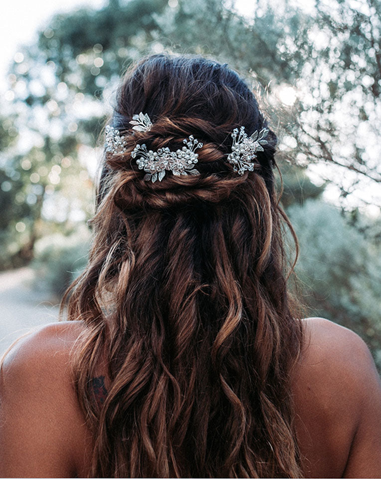 wedding headpiece - crystal and pearl flower pins/comb with vintage leaves - Jessica hairpins by Kezani