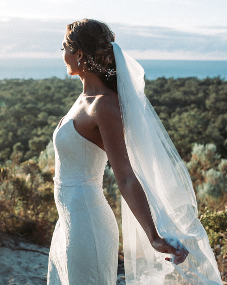 wedding headpiece - crystal hairvine for braid or crown - Wild Ivy by Kezani worn with veil