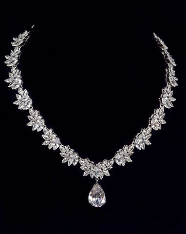 wedding necklace - crystal necklace with pear drop and earrings set - Mina - Johnny B at Kezani