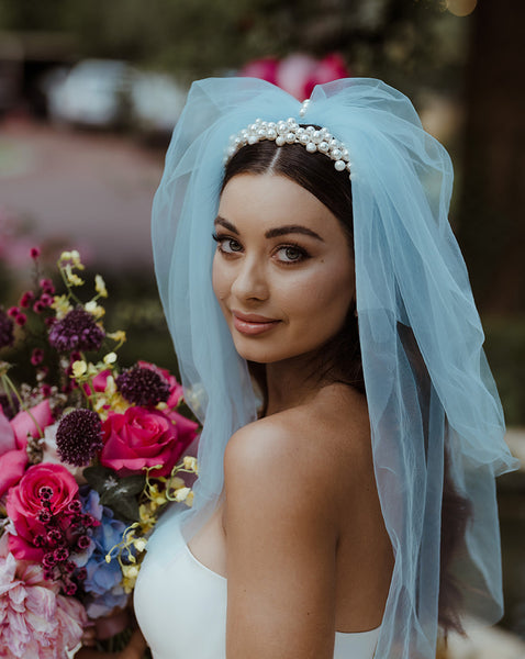 wedding veil - two full layer puff veil with detachable bow - Ariana at  Kezani - KEZANI JEWELLERY - designer bridal jewellery and wedding  accessories