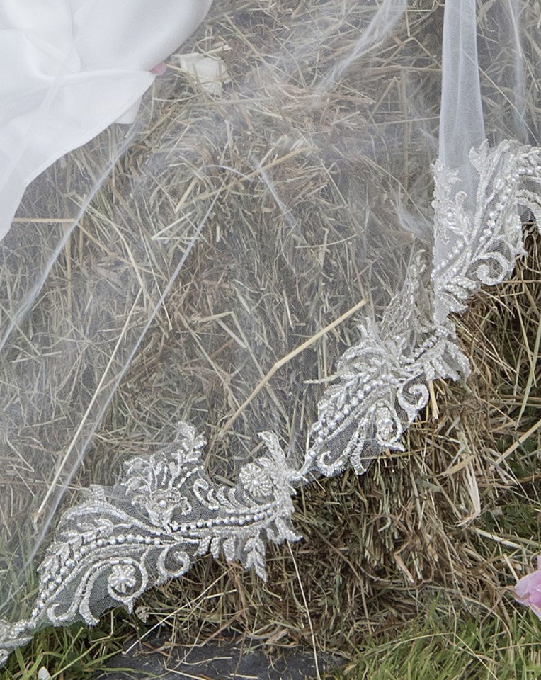 wedding and bridal veil - champagne lace edge with Italian tulle - Mallow by Rainbow - Kezani Jewellery 2