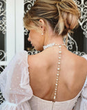 Wedding and bridal necklaces - lace and pearl choker with pearl drop back chain - Caylee by Kezani