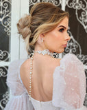 Wedding and bridal necklaces - lace and pearl choker with pearl drop back chain - Caylee by Kezani