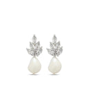 wedding and bridal earrings - detailed crystal stud leaf shape - high quality freshwater pearl stud - close up - Bocheron freshwater by Stephanie browne