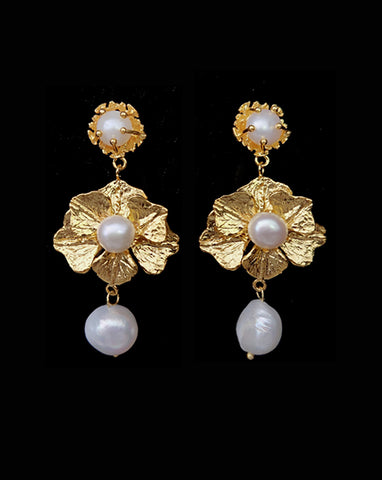 wedding earrings - modern pearl and orchid floral - Aria by Lola Knight