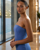 bridesmaid wearing dainty 3mm tennis bracelet